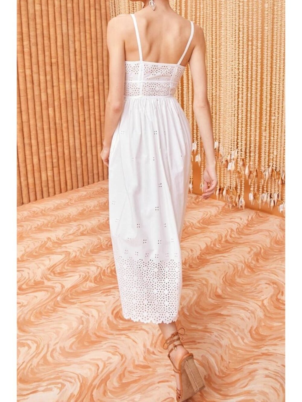 ULLA JOHNSON Celestia Broderie Anglaise Cotton Midi Dress, Sz12, Cowrie, NWT - Picture 4 of 16